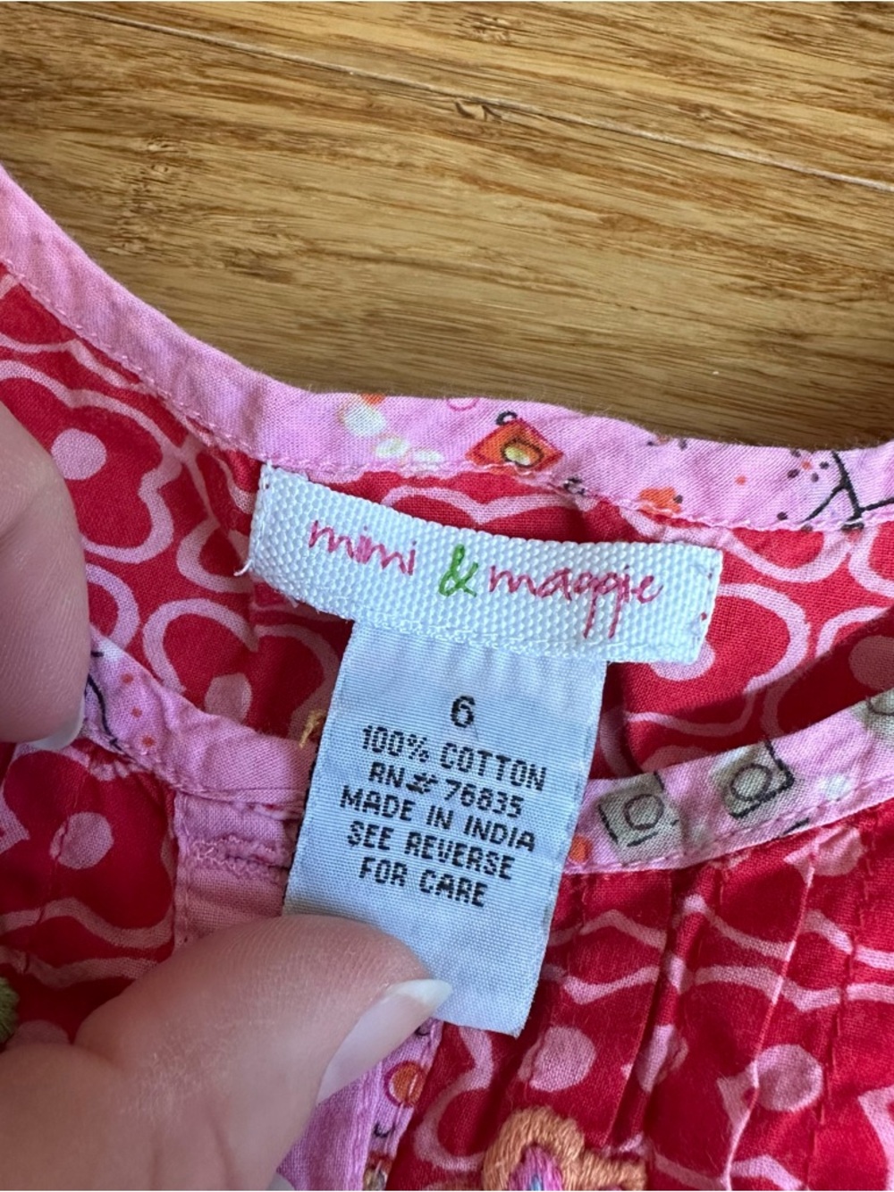 MIMI & MAGGIE Girls 6 Boho Indie Embroidered Red Pink Mixed-Print Peasant Dress - Picture 3 of 4